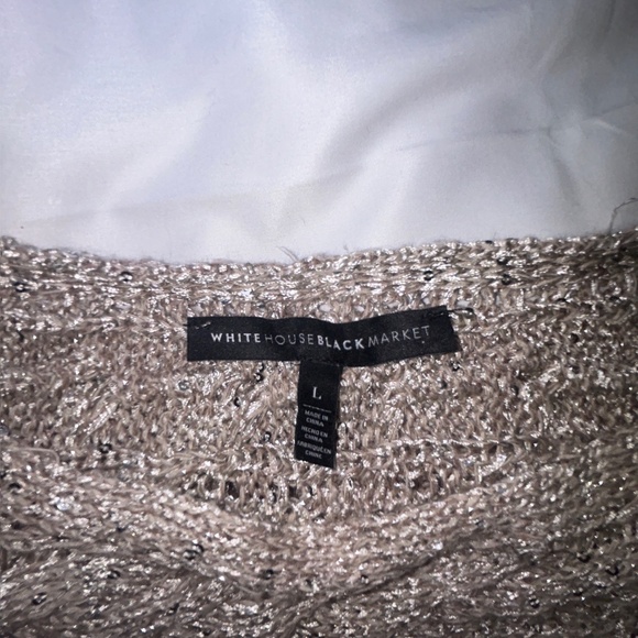 White House Black Market Sequin Sweater Boat-Neck Fringe Mink/Metallic Taupe W L - Picture 10 of 14